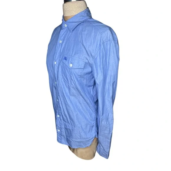 BURBERRY Men's Blue Linen Long Sleeve Button Down Shirt US S - Picture 2 of 11